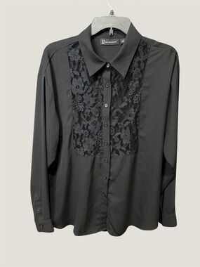 New York & Company black long-sleeve button-down blouse